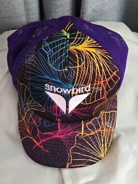 Snowbird Trucker Hat Mesh Back Adjustable Purple Multicolor Graphic One Size